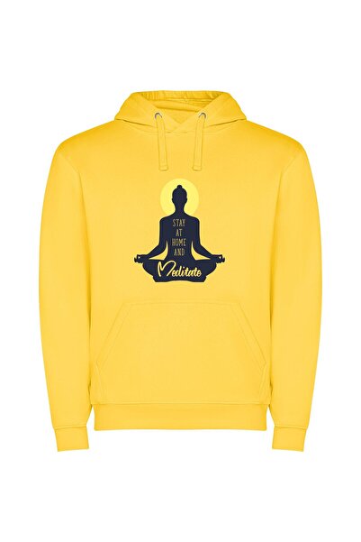 iLovePrints Serene Stay-at-home Meditation Φούτερ με κουκούλα σε χρώμα Κίτρινο