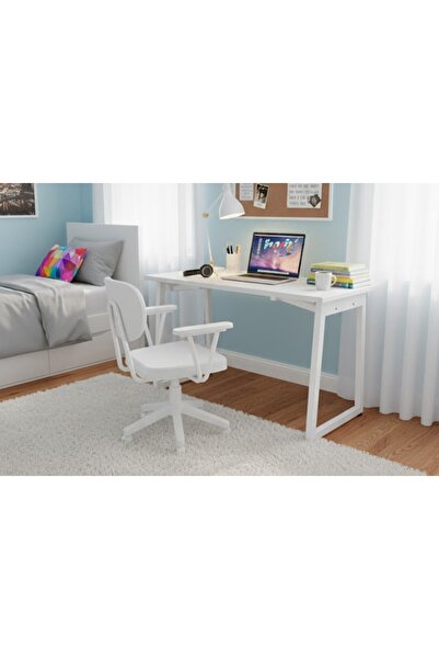 Vivense BİGA OFİS MASASI VE DENİZ KOLLU SANDALYE SET, BEYAZ, 60X120 CM
