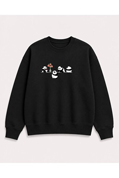 herkesemoda Baby Pandas Printed 2 Thread Threaded Crew Neck Sweatshirt