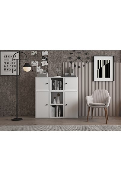 Vivense LEKSA 4 KAPAKLI ÇEKMECELİ RAFLI KİTAPLIK 65 CM BEYAZ KTP-1058-Ç