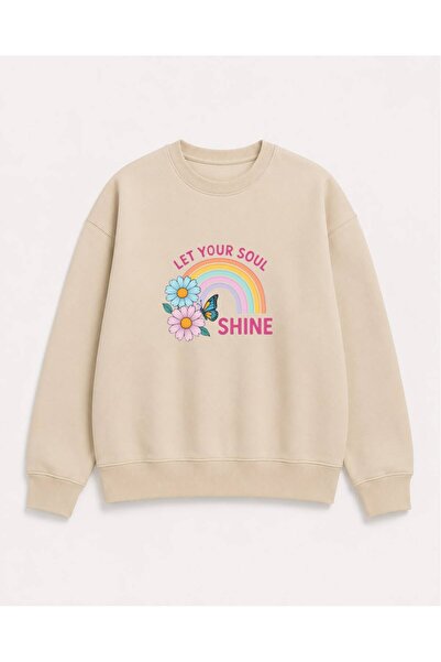 herkesemoda Hanorac cu imprimeu curcubeu, cu 2 fire, cu guler tip crewneck