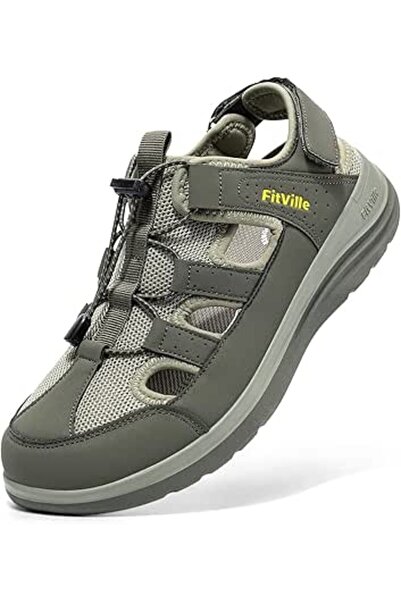 FitVille صنادل نسائية واسعة ومريحة، صنادل مسطحة خفيفة الوزن للنساء مع دعم للق...