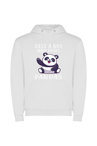 iLovePrints Panda Love: Just a Boy Φούτερ με κουκούλα σε χρώμα Λευκό