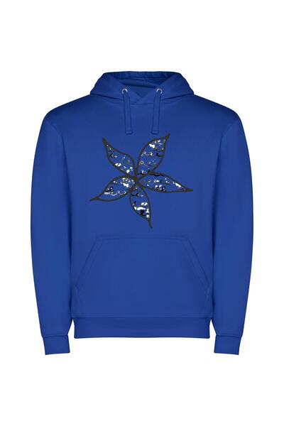iLovePrints Enigmatic Floral Masterpiece Φούτερ με κουκούλα σε χρώμα Μπλε