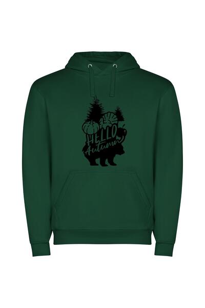 iLovePrints Autumn's Monochromatic Bear Φούτερ με κουκούλα σε χρώμα Πράσινο