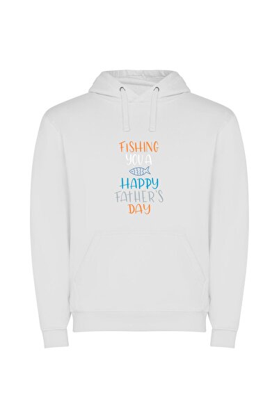 iLovePrints Fishing Dad's Happy Day Φούτερ με κουκούλα σε χρώμα Λευκό