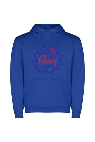iLovePrints Bearded Patriotic Bear: Illustrated Φούτερ με κουκούλα σε χρώμα Μπλε