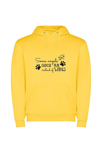 iLovePrints Silent Strides: Noir Paws Φούτερ με κουκούλα σε χρώμα Κίτρινο