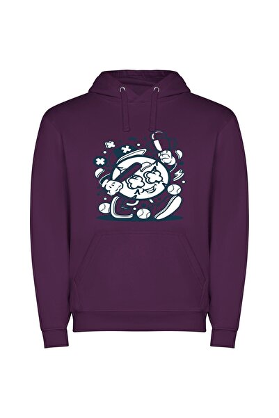 iLovePrints Elegant Lineart Mascot Illustration Φούτερ με κουκούλα σε χρώμα Μωβ
