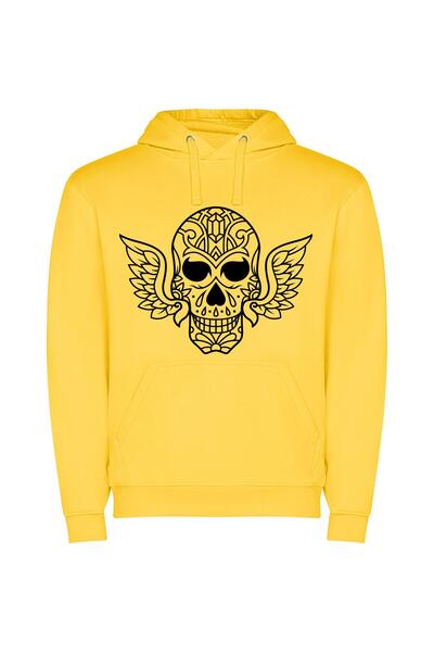iLovePrints Phoenix Skull: Sacred Wings Φούτερ με κουκούλα σε χρώμα Κίτρινο