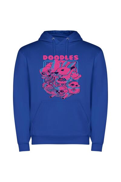 iLovePrints Psychedelic Skulls Print Φούτερ με κουκούλα σε χρώμα Μπλε