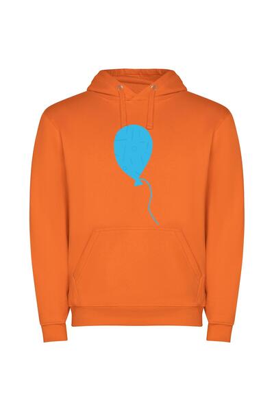 iLovePrints Floating Joy: Blue Balloon Φούτερ με κουκούλα σε χρώμα Πορτοκαλί