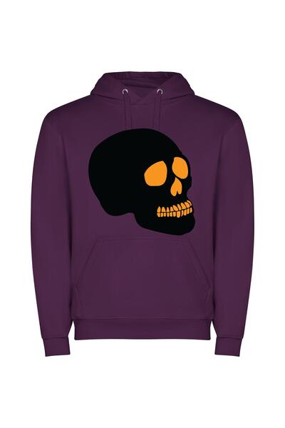 iLovePrints Sinister Orange Skull Φούτερ με κουκούλα σε χρώμα Μωβ