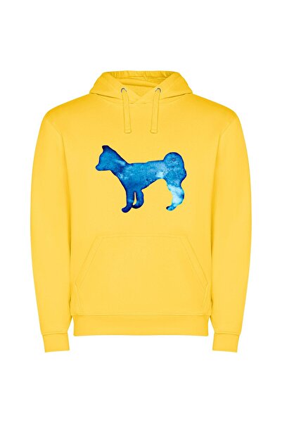 iLovePrints Blue Silhouette Inspired Φούτερ με κουκούλα σε χρώμα Κίτρινο