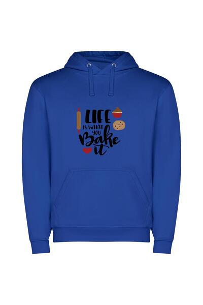 iLovePrints Baking Life: Graphic Art Φούτερ με κουκούλα σε χρώμα Μπλε