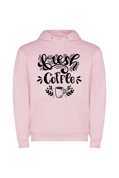 iLovePrints Coffee Charm: Hand-Drawn Delight Φούτερ με κουκούλα σε χρώμα Ροζ