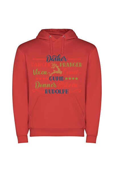 iLovePrints Festive Rudolph's Merry Inspired Φούτερ με κουκούλα σε χρώμα Κόκκινο