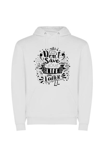 iLovePrints Monochrome Motivational Life Φούτερ με κουκούλα σε χρώμα Λευκό