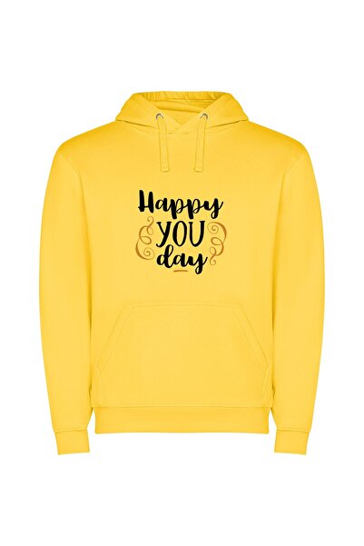 iLovePrints Vibrant 'Happy You Day' Φούτερ με κουκούλα σε χρώμα Κίτρινο