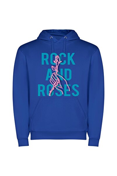 iLovePrints Rock 'n' Roses Passion Φούτερ με κουκούλα σε χρώμα Μπλε