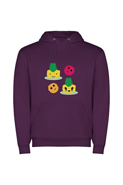 iLovePrints Pineapple Trio: Colorful Cute! Φούτερ με κουκούλα σε χρώμα Μωβ