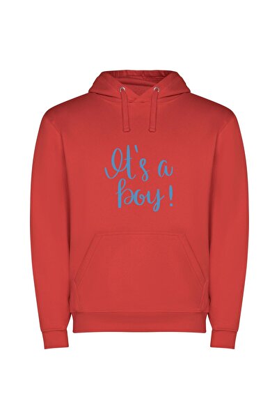iLovePrints In Blue: It's a Boy! Φούτερ με κουκούλα σε χρώμα Κόκκινο