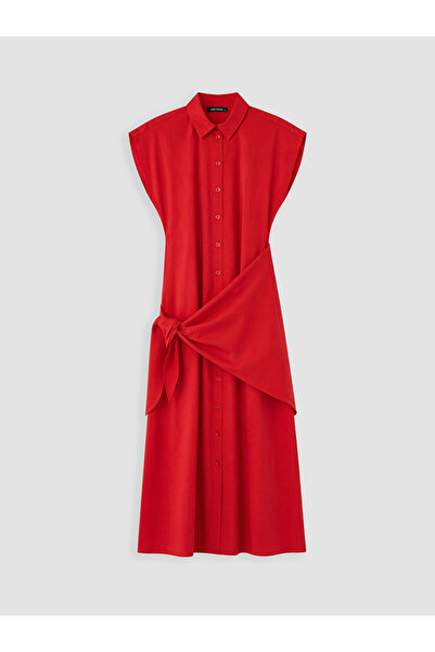 LC Waikiki Red Scarf Detailed Cotton Shirt Dress