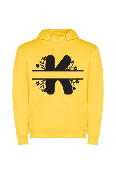 iLovePrints Blooming Letter Designs Φούτερ με κουκούλα σε χρώμα Κίτρινο