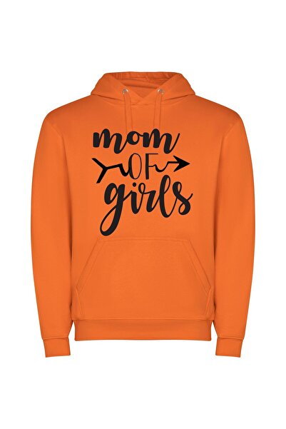 iLovePrints Girls, Mom, Love, Adorned Φούτερ με κουκούλα σε χρώμα Πορτοκαλί