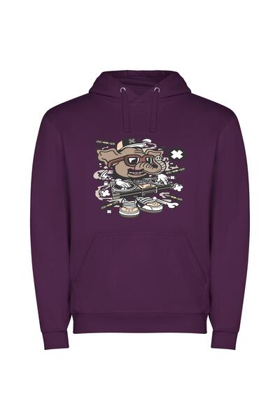 iLovePrints Groovy DJ Animal Mashup Φούτερ με κουκούλα σε χρώμα Μωβ