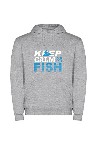 iLovePrints Surfing Fish: Aquatic Adventure Φούτερ με κουκούλα σε χρώμα Γκρι
