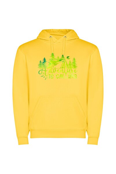 iLovePrints Calling for Outdoor Bliss Φούτερ με κουκούλα σε χρώμα Κίτρινο