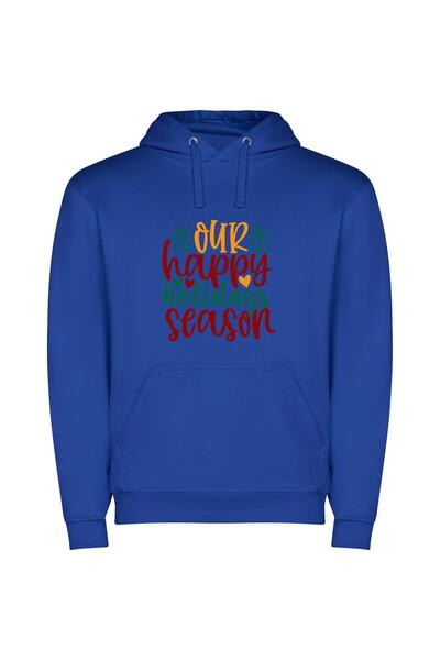 iLovePrints Merry Season's Greetings Φούτερ με κουκούλα σε χρώμα Μπλε