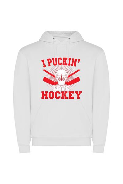 iLovePrints Puckin' Hockey Inspired Logo Φούτερ με κουκούλα σε χρώμα Λευκό
