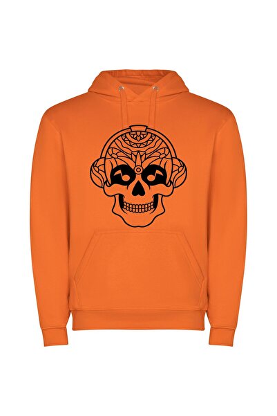 iLovePrints Floral Aztec Skull Φούτερ με κουκούλα σε χρώμα Πορτοκαλί
