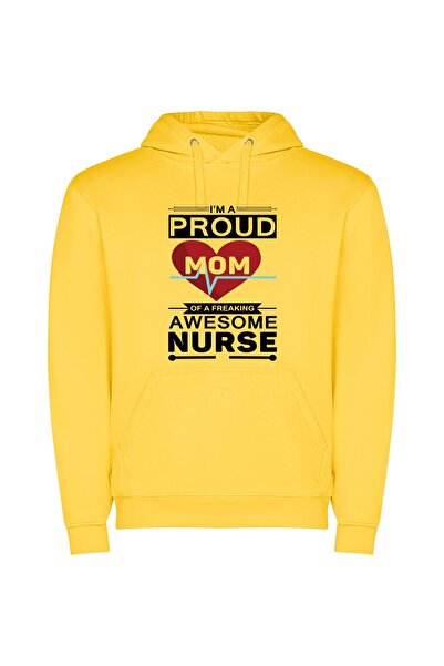 iLovePrints Beaming Mama of Superb Nurse Φούτερ με κουκούλα σε χρώμα Κίτρινο