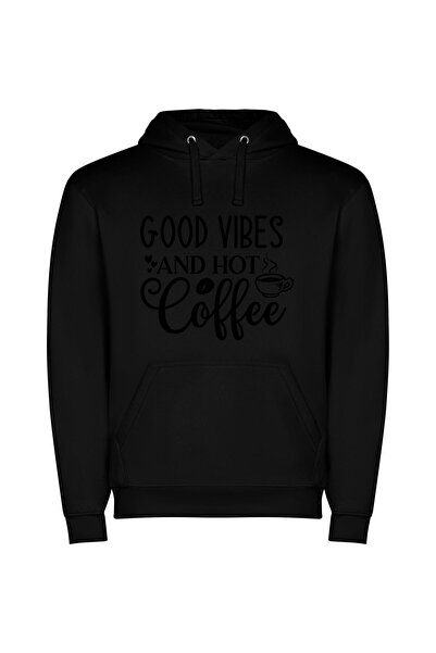 iLovePrints Vibrant Brews and Feel-Good Φούτερ με κουκούλα σε χρώμα Μαύρο