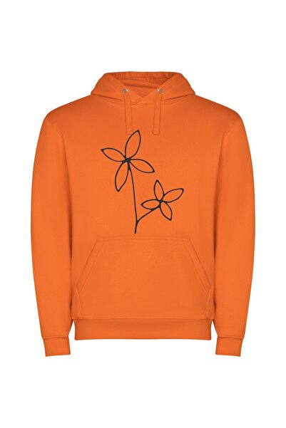 iLovePrints Floral Line Art Elegance Φούτερ με κουκούλα σε χρώμα Πορτοκαλί