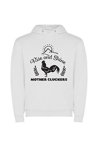 iLovePrints Sunlit Rooster Rising Φούτερ με κουκούλα σε χρώμα Λευκό