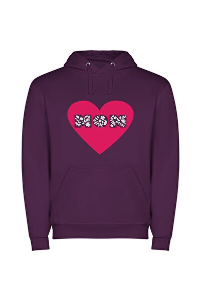 iLovePrints Mom's Floral Heart Φούτερ με κουκούλα σε χρώμα Μωβ