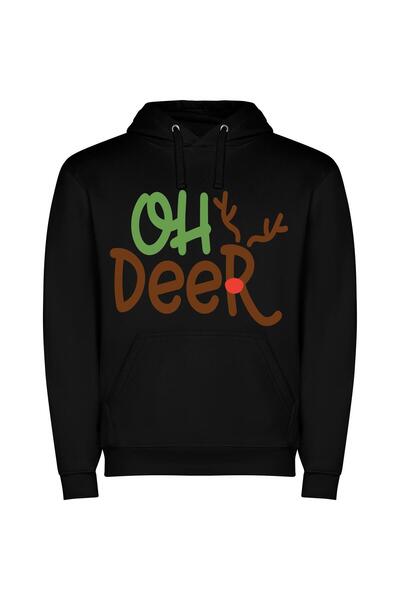 iLovePrints Antlered Cheery Logo Design Φούτερ με κουκούλα σε χρώμα Μαύρο