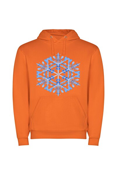 iLovePrints Exquisite Aizome Snowflakes Φούτερ με κουκούλα σε χρώμα Πορτοκαλί
