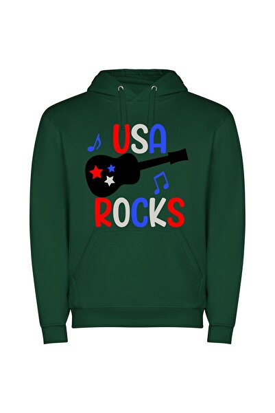 iLovePrints USA Rocks, Kids' Anthem Φούτερ με κουκούλα σε χρώμα Πράσινο