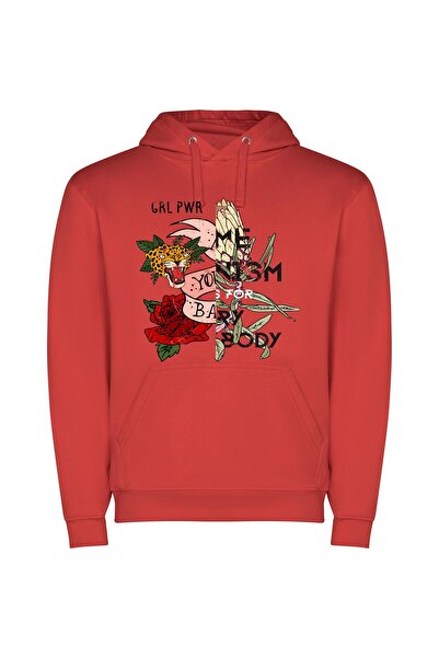 iLovePrints Floral Tiger Tattoo Art Φούτερ με κουκούλα σε χρώμα Κόκκινο