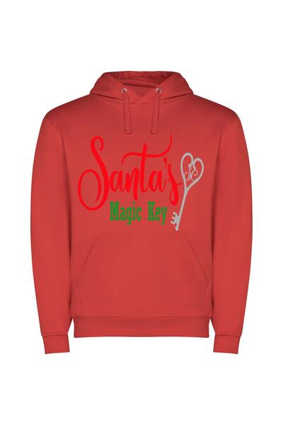 iLovePrints Mystical Santa's Key Φούτερ με κουκούλα σε χρώμα Κόκκινο