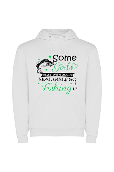 iLovePrints Fishing: Girls Unleashed Φούτερ με κουκούλα σε χρώμα Λευκό