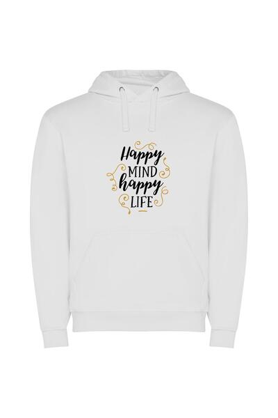 iLovePrints Blissful Mind, Joyful Life Φούτερ με κουκούλα σε χρώμα Λευκό