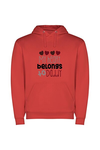 iLovePrints Daddy's February Love Emblem Φούτερ με κουκούλα σε χρώμα Κόκκινο