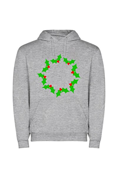 iLovePrints Holly Halo: Festive Laurel Φούτερ με κουκούλα σε χρώμα Γκρι