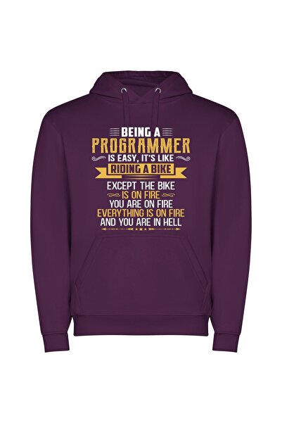 iLovePrints Fiery Programmer's Bicycle Journey Φούτερ με κουκούλα σε χρώμα Μωβ
